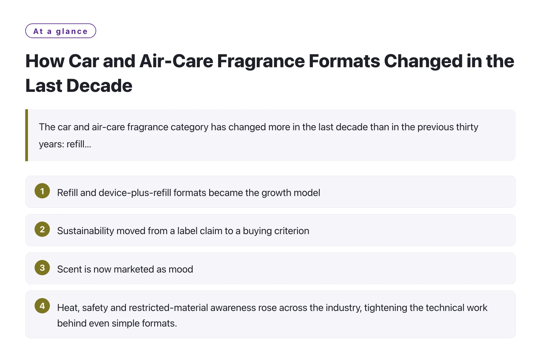 How Car and Air-Care Fragrance Formats Changed in the Last Decade——全文要点速览