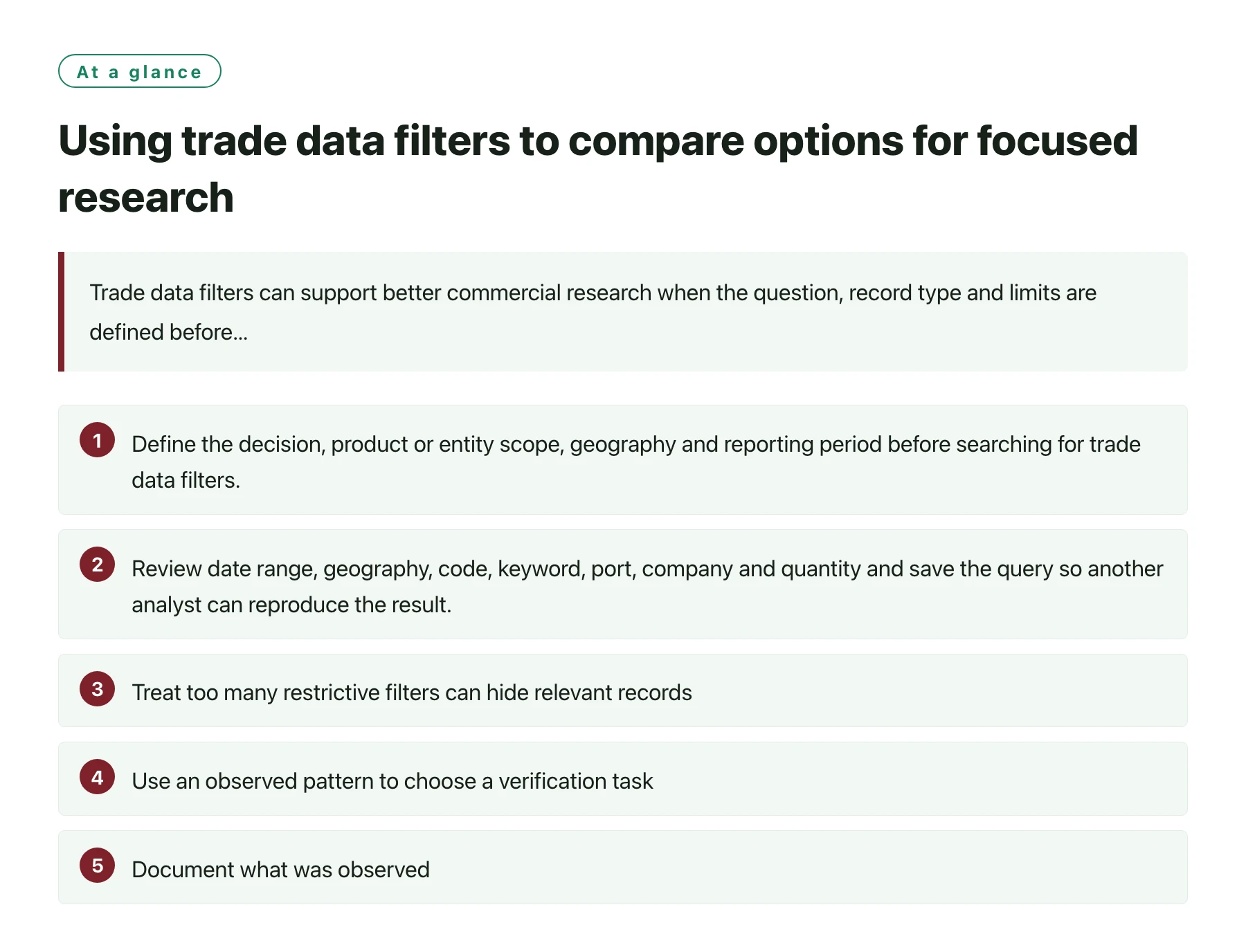 Using trade data filters to compare options for focused research——全文要点速览